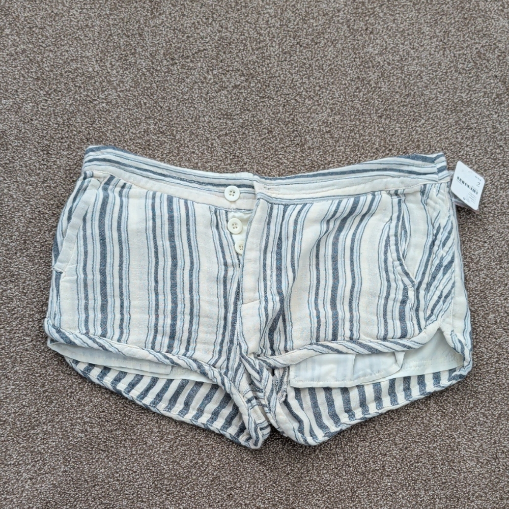 Free People High Waist Striped Shorts - Cream and Blue